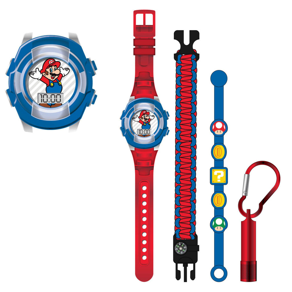 Super Mario Lcd-Horloge Cadeauset Blauw/Rood