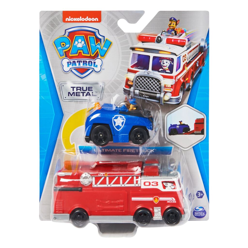 Paw Patrol True Metal Teamvoertuig Brandweerwagen En Chase-Reddingsvoertuig