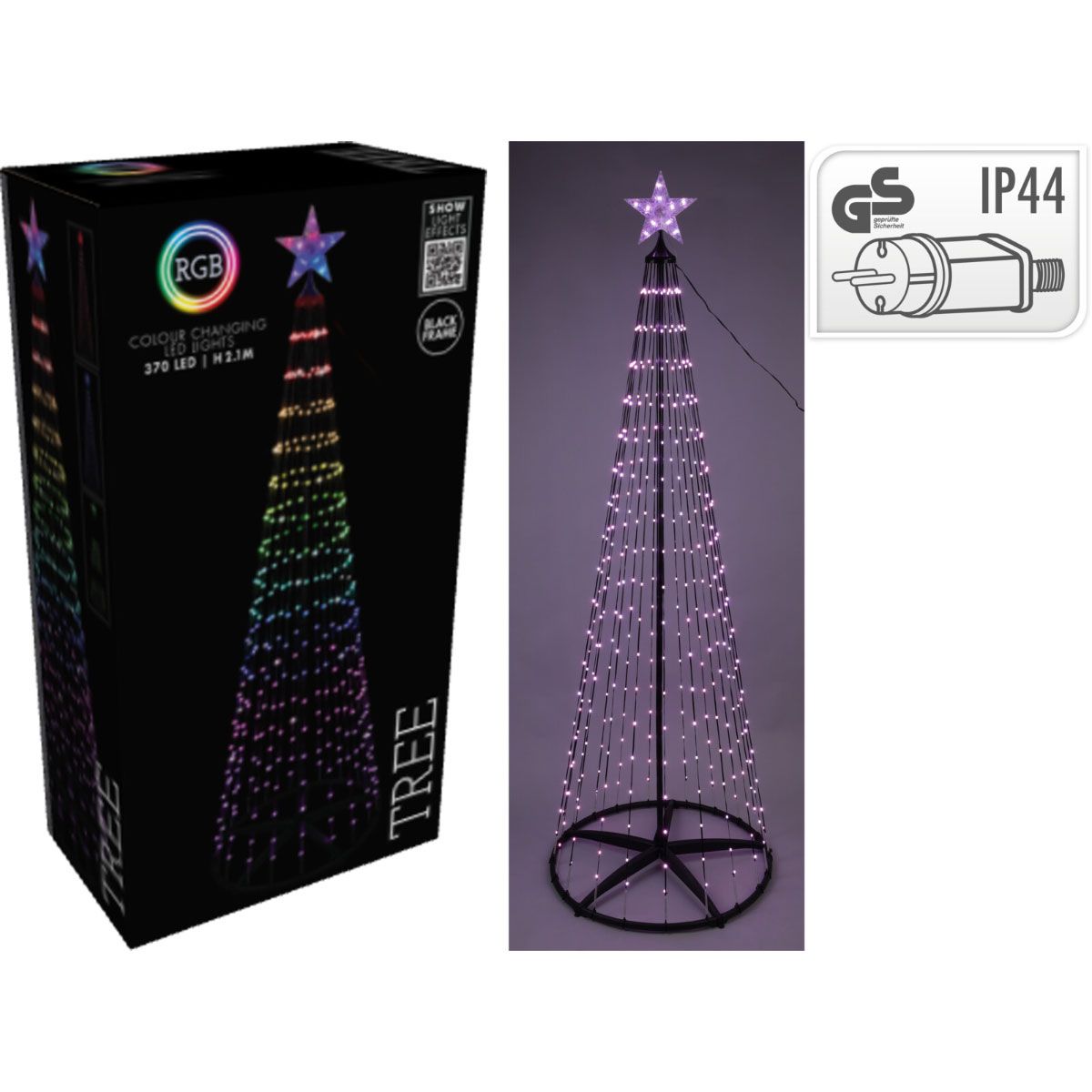 Kerstboom - Vlaggenmast - Rgb Licht - 210Cm - 370 Led - Incl. Frame - Colour Changing