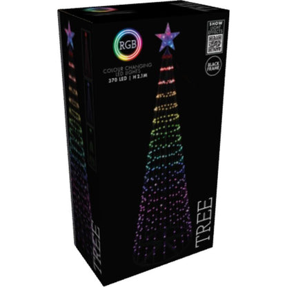 Kerstboom - Vlaggenmast - Rgb Licht - 210Cm - 370 Led - Incl. Frame - Colour Changing