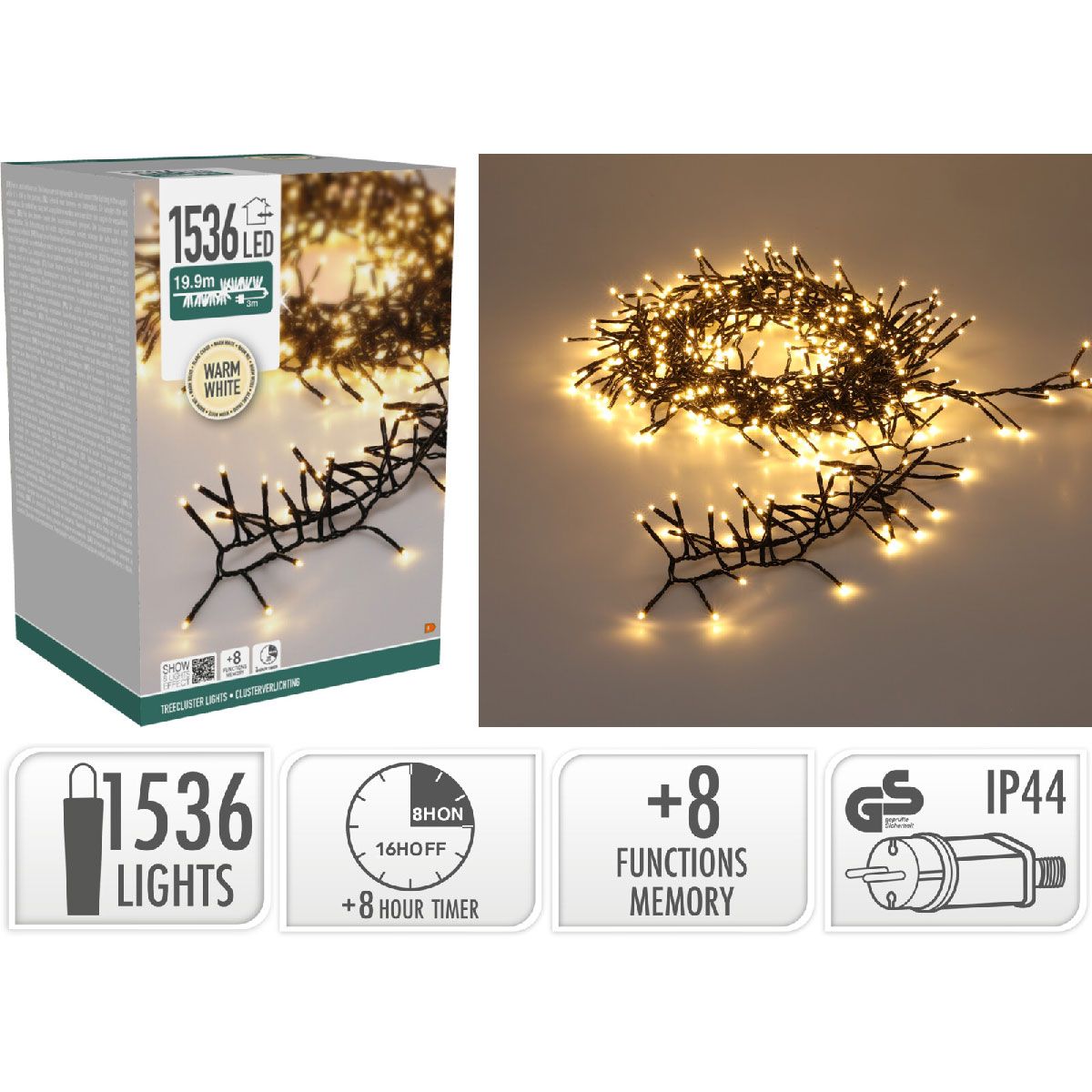 S.i.a. Treecluster Kerstboomverlichting - 1536Led - Warm Wit