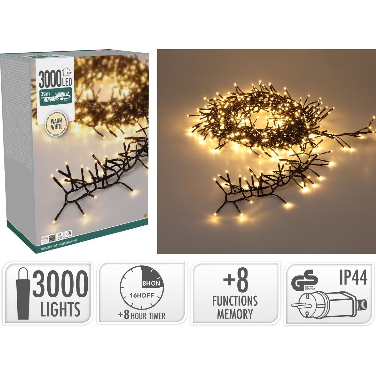 S.i.a. Treecluster Kerstboomverlichting - 3000Led - Warm Wit