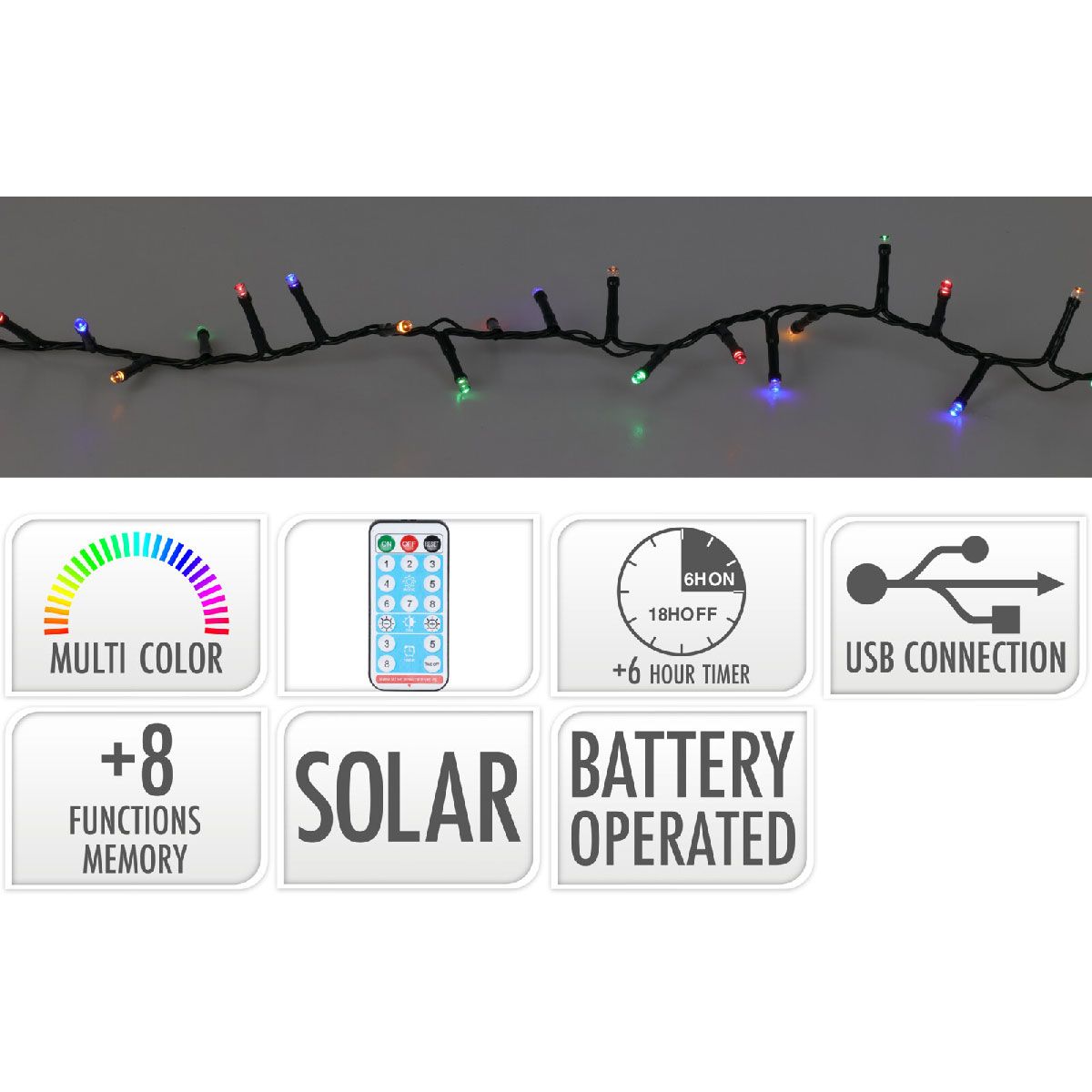 Solar Led Verlichting - 10.5 Meter - 240 Led - Multicolor - Usb Oplaadbaar - Afstandsbediening