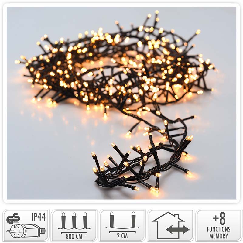 Micro Cluster - 400 Led- 8 Meter - Warm Wit - 8 Functies + Geheugen