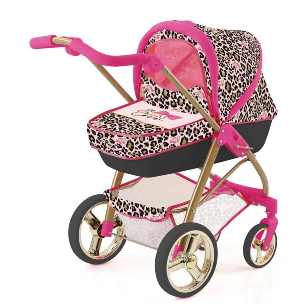 Glam Crew The Glam Crew 2In1 Poppenwagen Bella Met Luipaardprint Roze/Goud