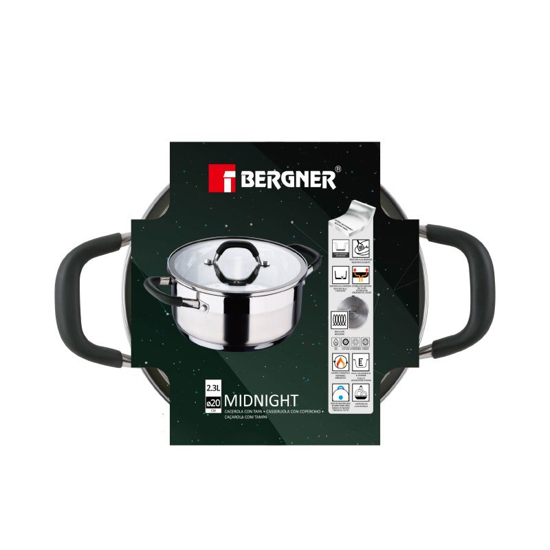 Bergner Midnight Rvs Kookpan Met  Deksel - Inductie - 20Cm - 2.3L