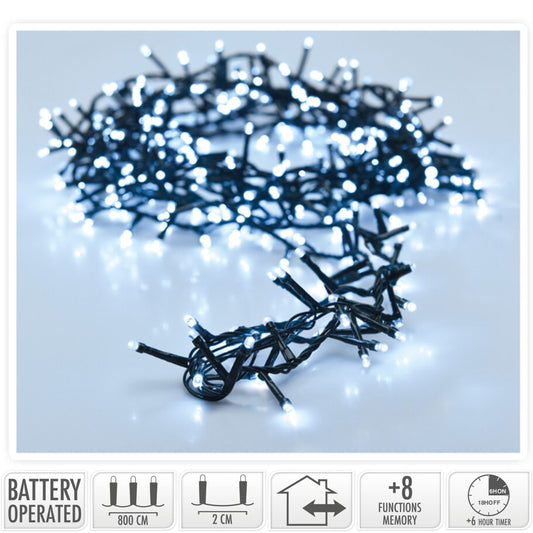 Micro Cluster 200 Led - 4M - Wit - Batterij - Lichtfuncties - Geheugen - Timer