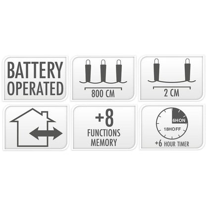 Micro Cluster 200 Led - 4M - Wit - Batterij - Lichtfuncties - Geheugen - Timer