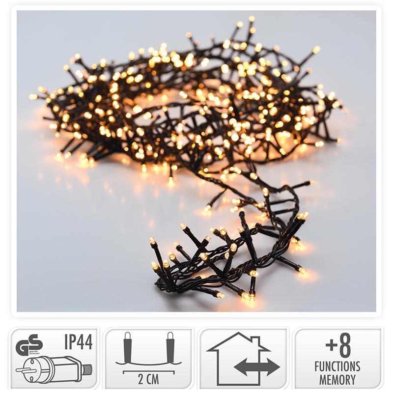 Micro Cluster 1800 Led's - 36 Meter - Warm Wit - 8 Functies + Geheugen