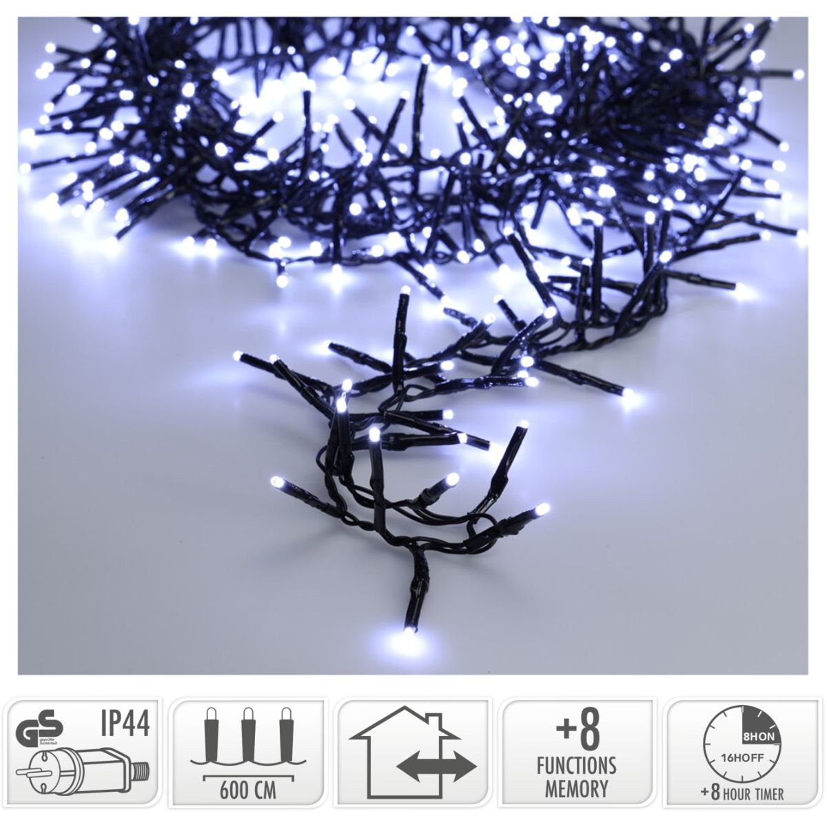 Maxi Cluster Kerstverlichting - 400 Led - 6M - Wit - Timer - Lichtfuncties - Geheugen - Buiten