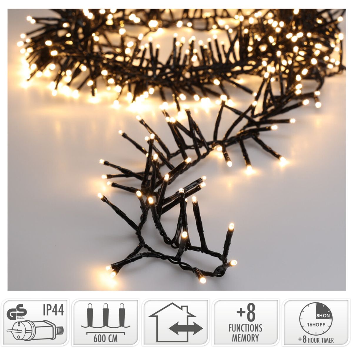 Maxi Cluster Kerstverlichting - 400 Led - 6M - Warm Wit - Timer - Lichtfuncties - Geheugen - Buiten