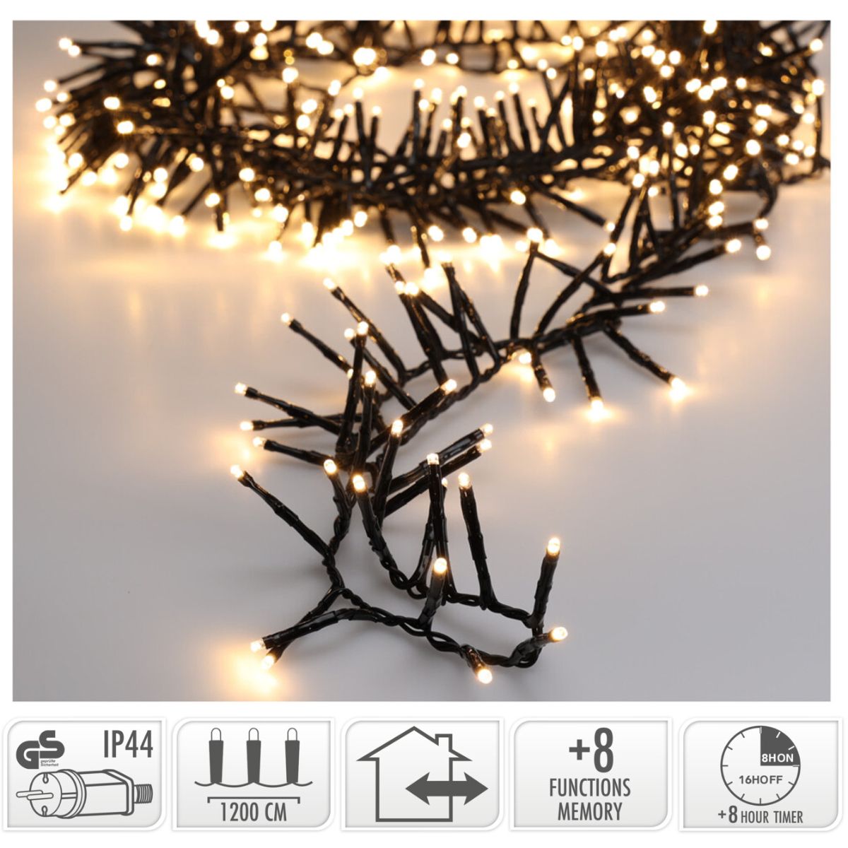 Maxi Cluster Kerstverlichting - 800 Led - 12M - Warm Wit - Timer - Lichtfuncties - Geheugen - Buiten