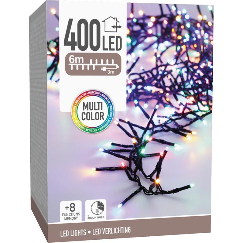 Maxi Cluster Kerstverlichting - 400 Led - 6M - Multicolor - Timer - Lichtfuncties - Geheugen - Buiten