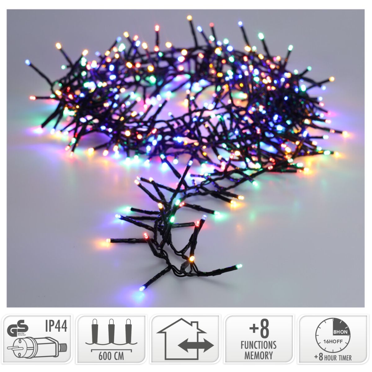 Maxi Cluster Kerstverlichting - 400 Led - 6M - Multicolor - Timer - Lichtfuncties - Geheugen - Buiten