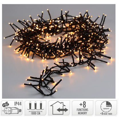 Maxi Cluster Kerstverlichting - 1200 Led - 18M - Extra Warm Wit - Timer - Lichtfuncties - Geheugen - Buiten