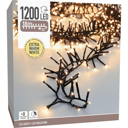 Maxi Cluster Kerstverlichting - 1200 Led - 18M - Extra Warm Wit - Timer - Lichtfuncties - Geheugen - Buiten