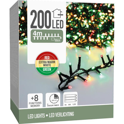 Micro Cluster 200 Led - 4M - Three Tone Traditional - Batterij - Lichtfuncties - Geheugen - Timer