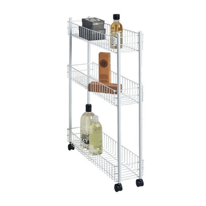 Metaltex Smalle Trolly Met Wielen + 3 Etages 56X16X75.7 Cm Wit