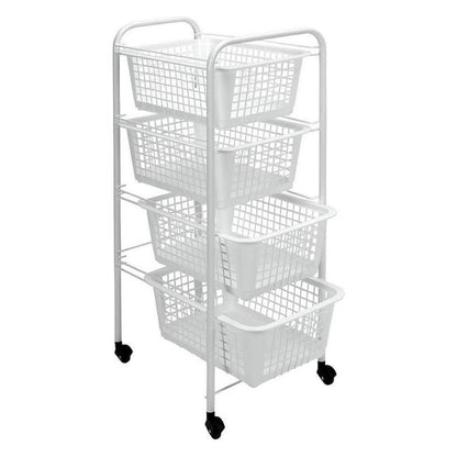 Metaltex Opbergrek Met Wielen + 4 Manden 83X38X30 Cm Wit