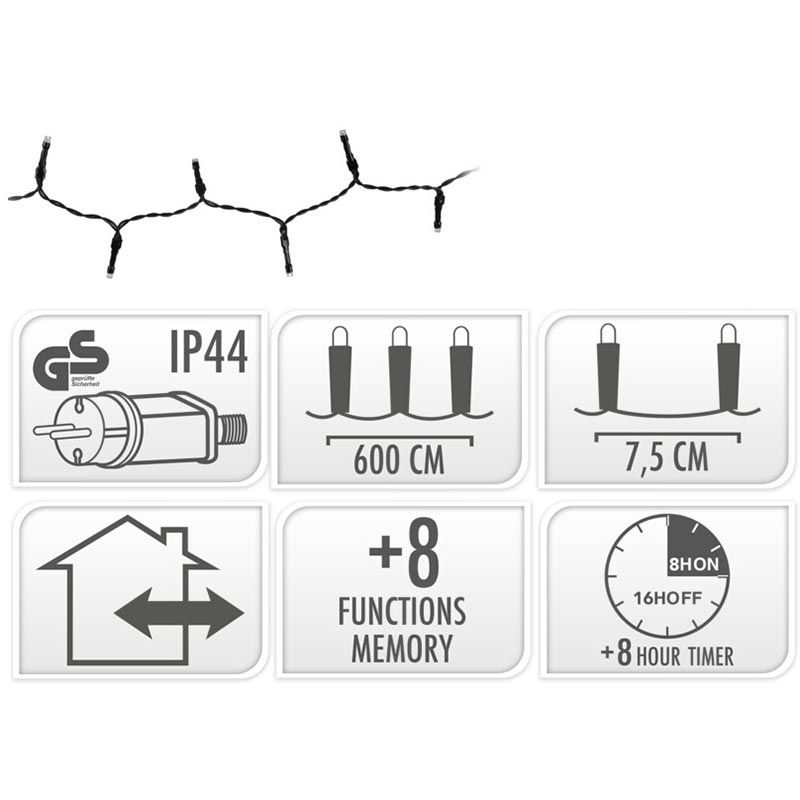 Kerstverlichting 80 Led- 6M - Multicolor - Timer - Lichtfuncties - Geheugen - Buiten