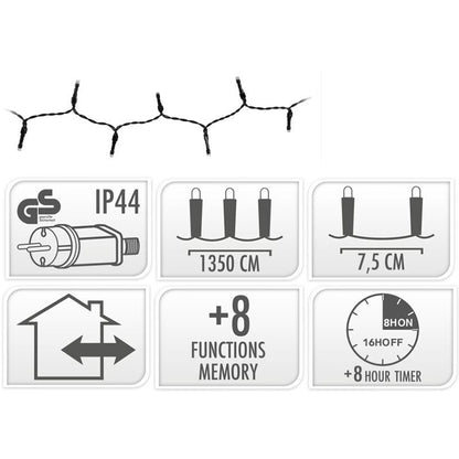 Kerstverlichting 180 Led- 13.5M - Extra Warm Wit - Timer - Lichtfuncties - Geheugen - Buiten