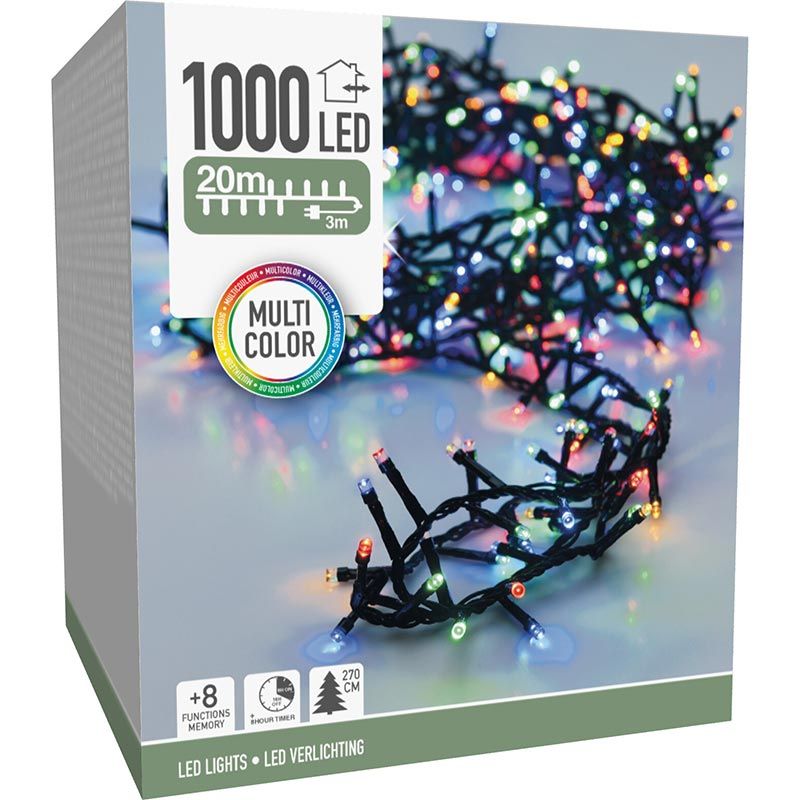 Microcluster - 1000 Led - 20M - Multicolor - Timer - Lichtfuncties - Geheugen - Buiten