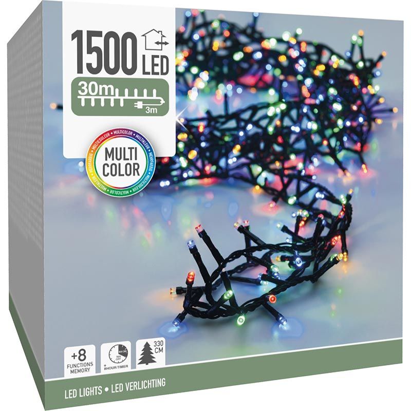 Microcluster - 1500 Led - 30M - Multicolor - Timer - Lichtfuncties - Geheugen - Buiten