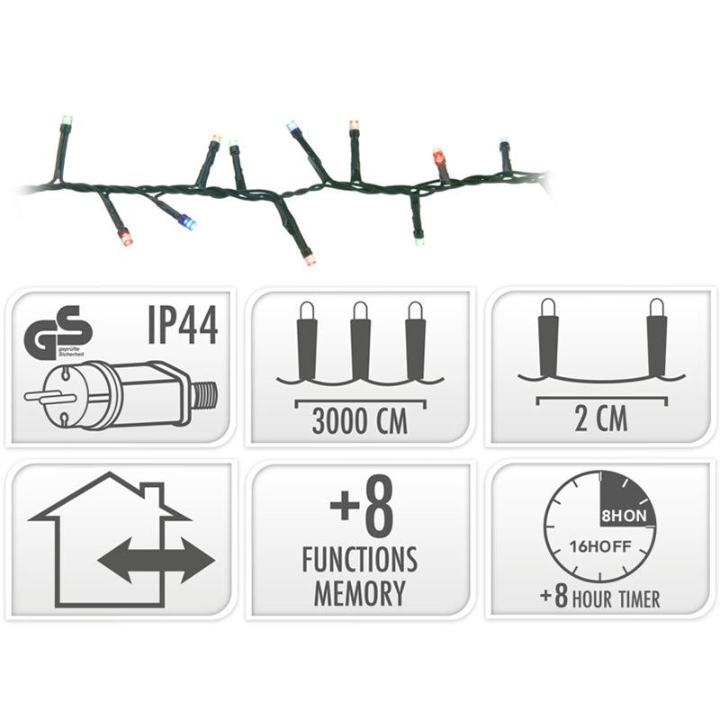 Microcluster - 1500 Led - 30M - Multicolor - Timer - Lichtfuncties - Geheugen - Buiten