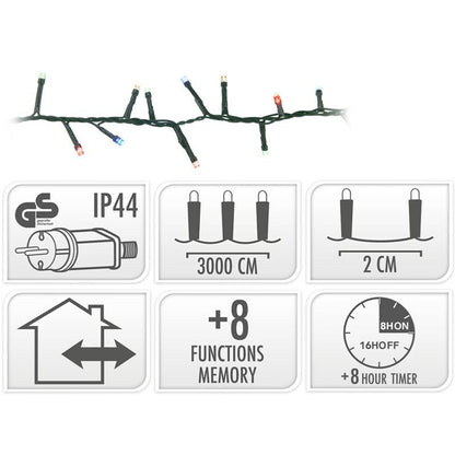 Microcluster - 1500 Led - 30M - Multicolor - Timer - Lichtfuncties - Geheugen - Buiten