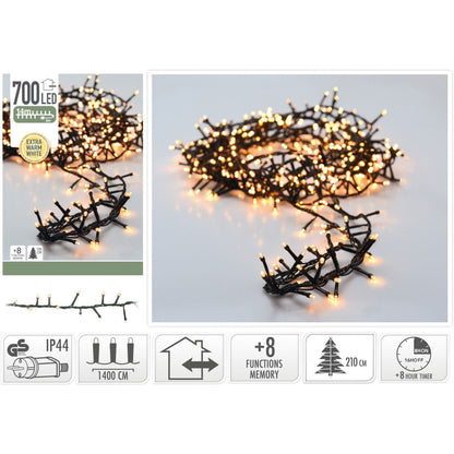 Microcluster - 700 Led - 14M - Extra Warm Wit - Timer - Lichtfuncties - Geheugen - Buiten