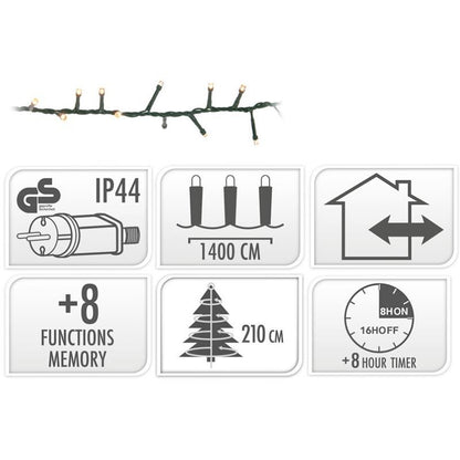 Microcluster - 700 Led - 14M - Extra Warm Wit - Timer - Lichtfuncties - Geheugen - Buiten