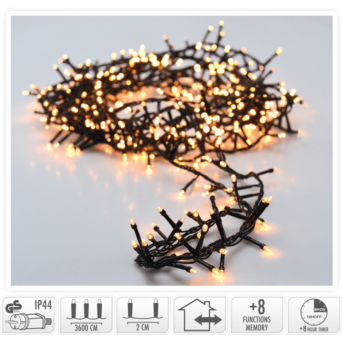 Microcluster - 1800 Led - 36M - Extra Warm Wit - Timer - Lichtfuncties - Geheugen - Buiten