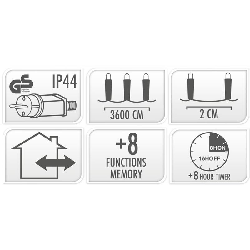 Microcluster - 1800 Led - 36M - Extra Warm Wit - Timer - Lichtfuncties - Geheugen - Buiten