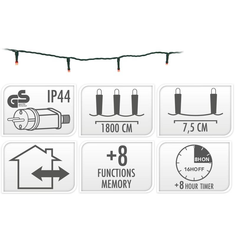 Kerstverlichting 240 Led- 18M - Rood - Timer - Lichtfuncties - Geheugen - Buiten