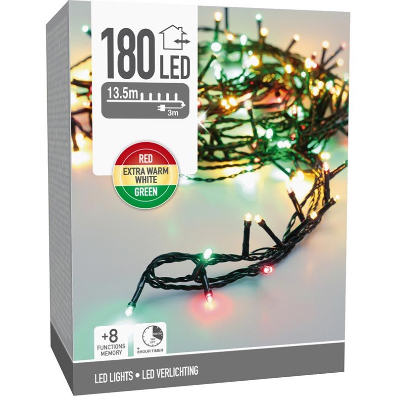 Kerstverlichting 180 Led- 13.5M - Three Tone Traditional - Timer - Lichtfuncties - Geheugen - Buiten