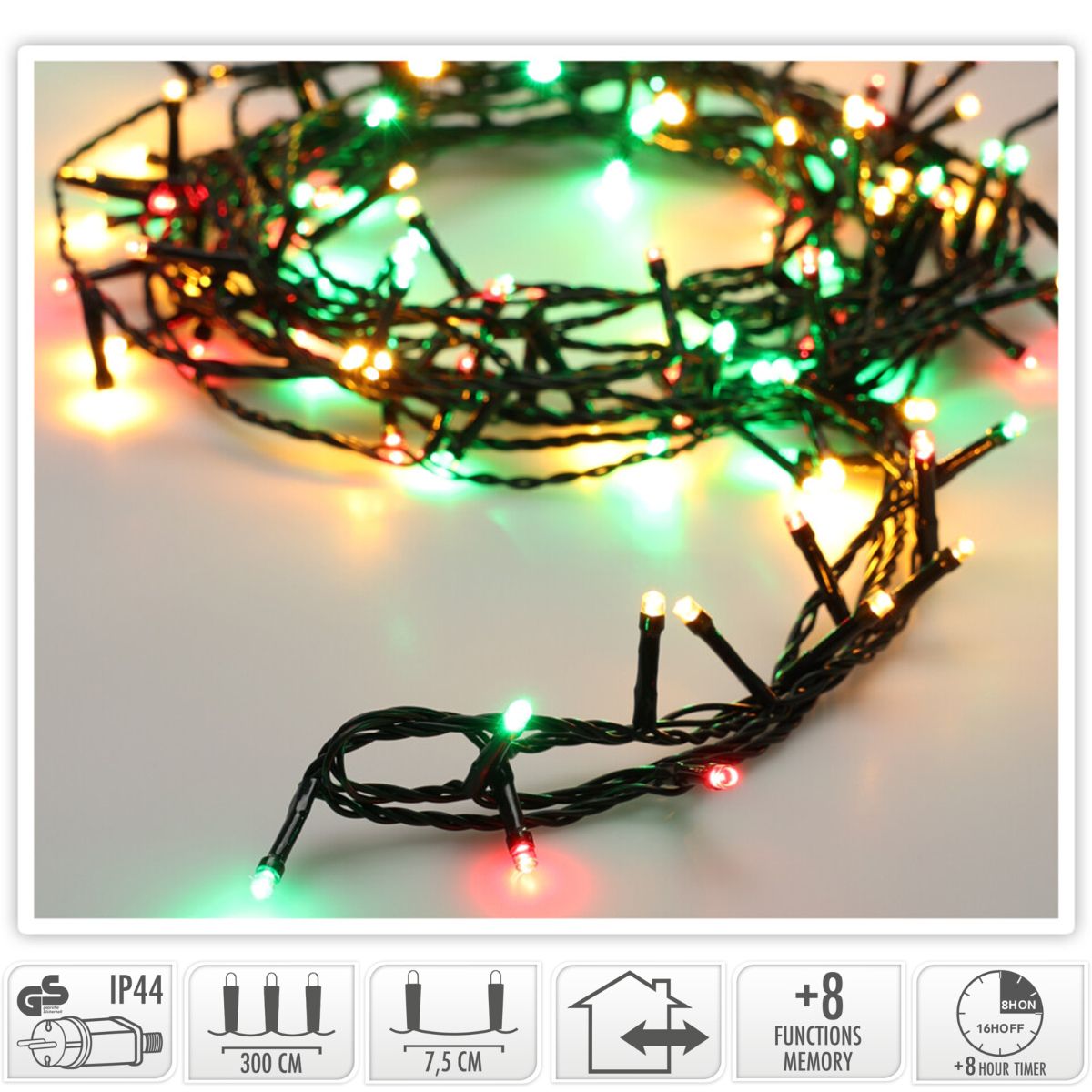 Kerstverlichting 180 Led- 13.5M - Three Tone Traditional - Timer - Lichtfuncties - Geheugen - Buiten