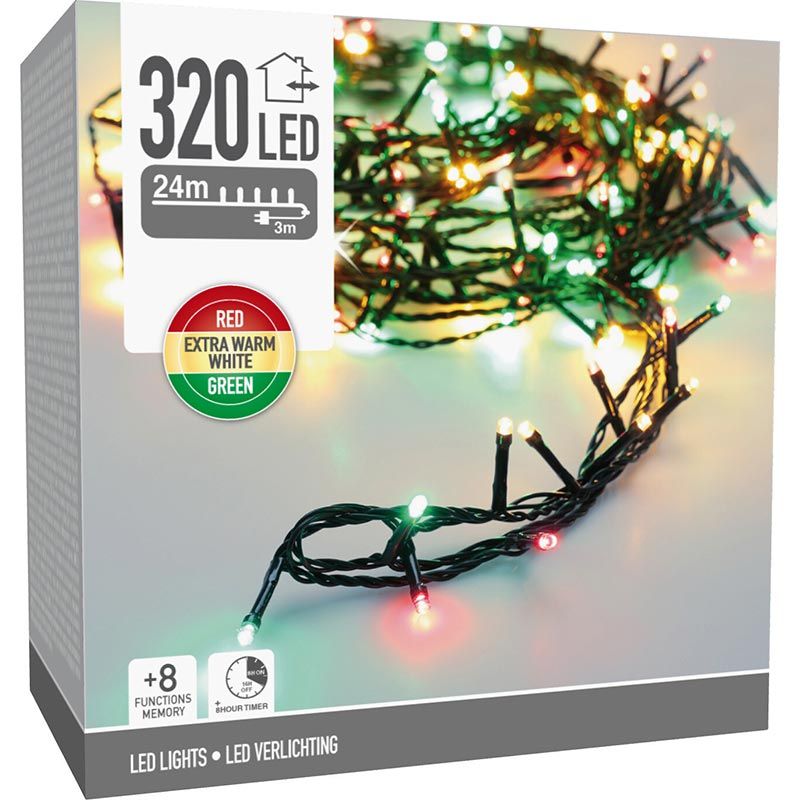 Kerstverlichting 120 Led- 9M - Three Tone Traditional - Timer - Lichtfuncties - Geheugen - Buiten