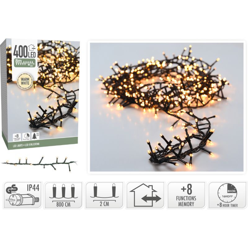 Microcluster - 400 Led - 8M - Warm Wit - Timer - Lichtfuncties - Geheugen - Buiten