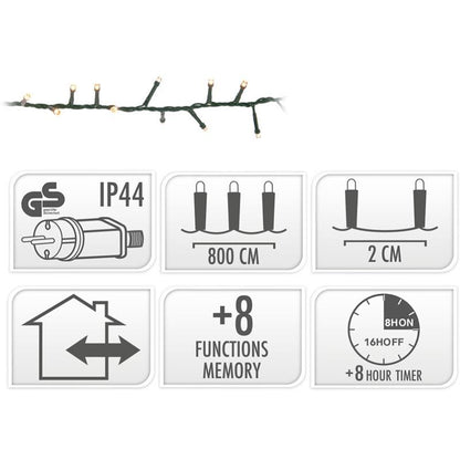 Microcluster - 400 Led - 8M - Warm Wit - Timer - Lichtfuncties - Geheugen - Buiten
