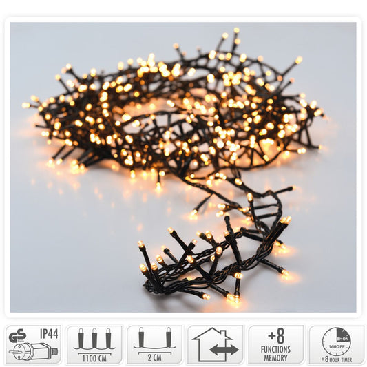 Microcluster - 560 Led - 11M - Warm Wit - Timer - Lichtfuncties - Geheugen - Buiten