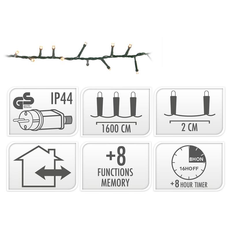 Microcluster - 800 Led - 16M - Warm Wit - Timer - Lichtfuncties - Geheugen - Buiten