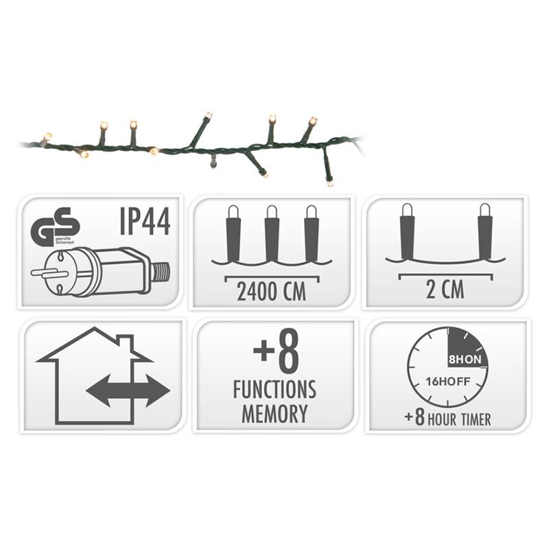 Microcluster - 1200 Led - 24M - Warm Wit - Timer - Lichtfuncties - Geheugen - Buiten