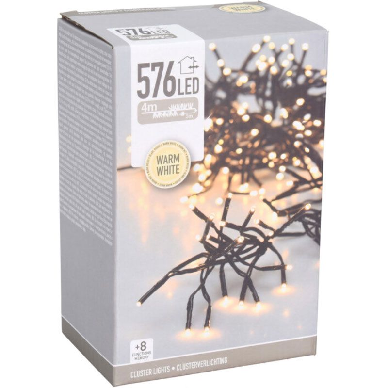 Clusterverlichting - 576 Led - 4M - Timer - Lichtfuncties - Warm Wit