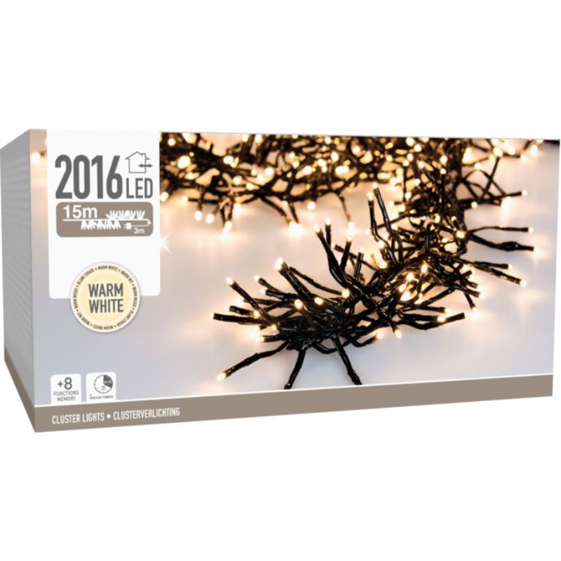 Clusterverlichting - 2016 Led - 14.6M - Timer - Lichtfuncties - Warm Wit