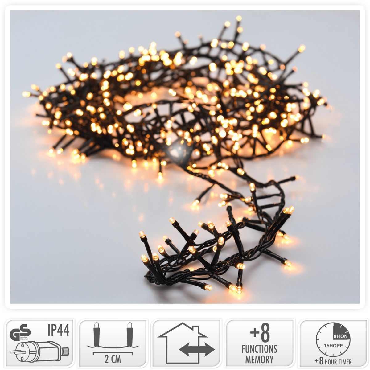 Microcluster - 1800 Led - 36M - Warm Wit - Timer - Lichtfuncties - Geheugen - Buiten