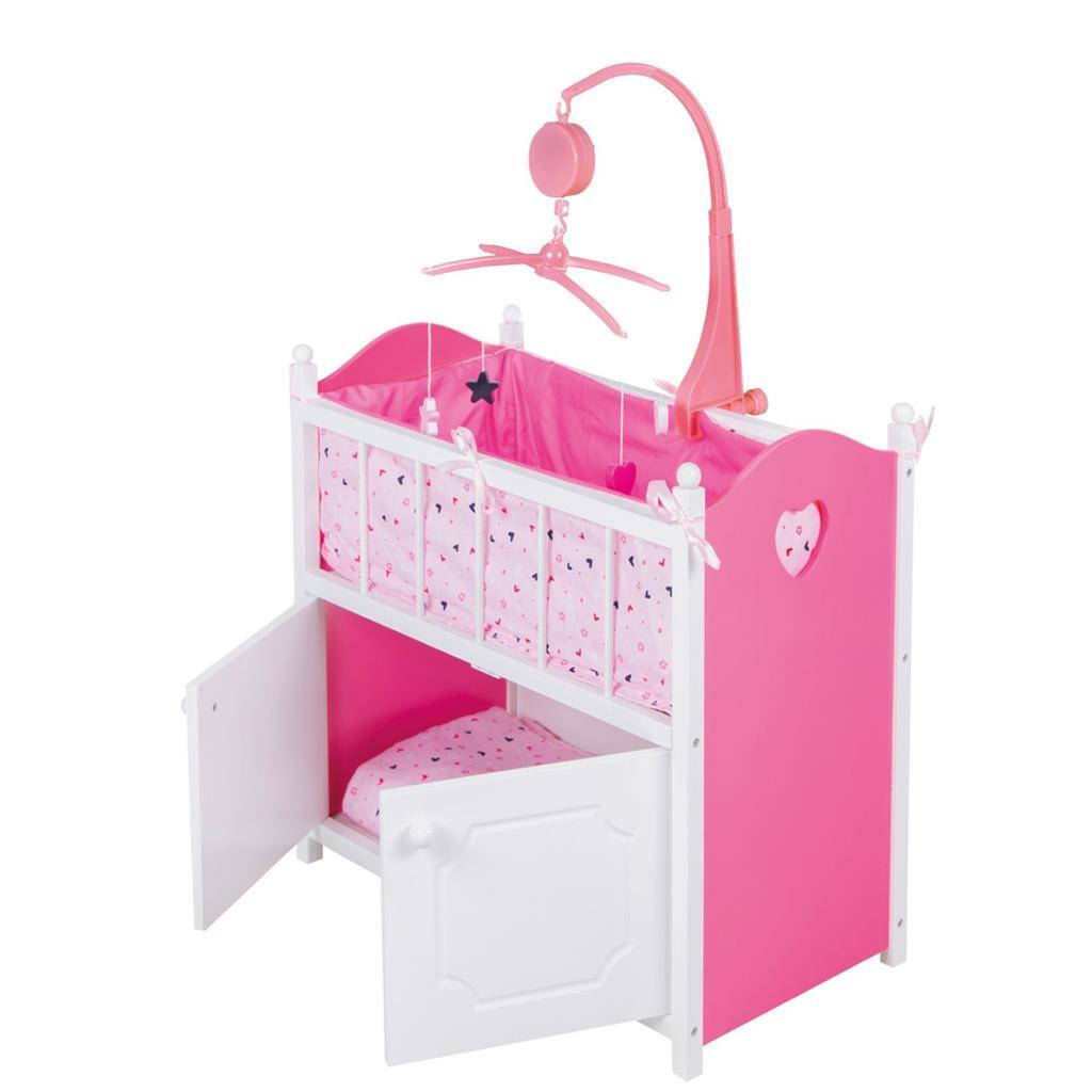 My Beautiful Dolls Room My Beautiful Dollsroom Houten Poppen-Ledikant Met Muziek Roze/Wit