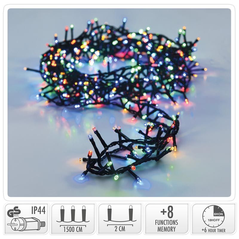 Micro Cluster Met Haspel - 750 Led - 15 Meter - Met Timer - Multicolor