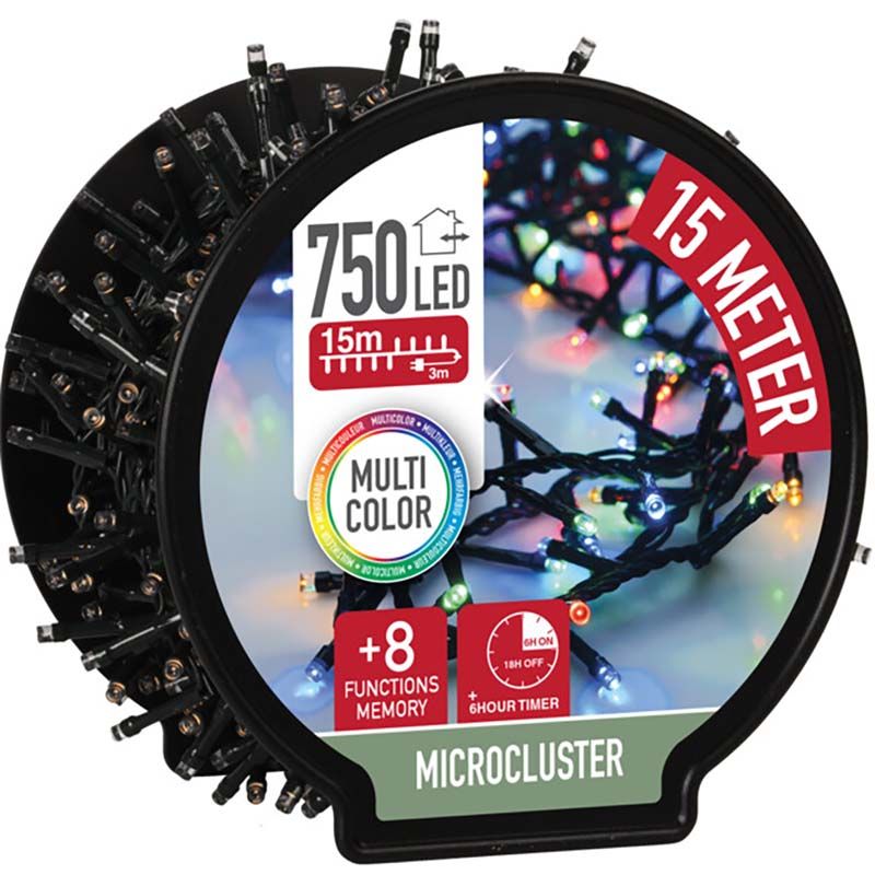 Micro Cluster Met Haspel - 750 Led - 15 Meter - Met Timer - Multicolor