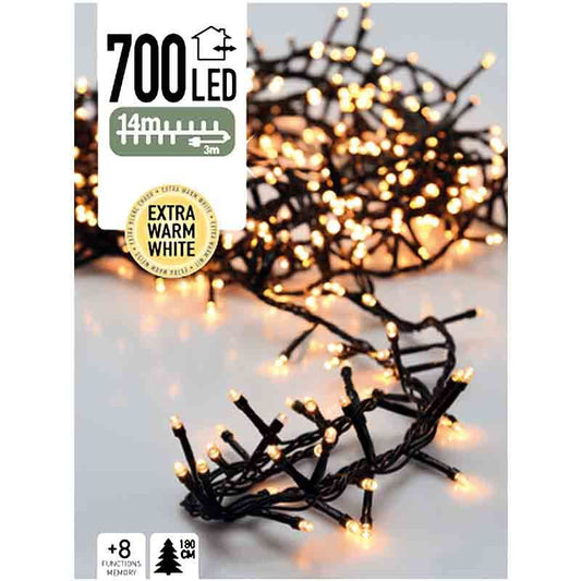 Micro Cluster 700 Led's - 14 Meter - Extra Warm Wit - 8 Functies + Geheugen