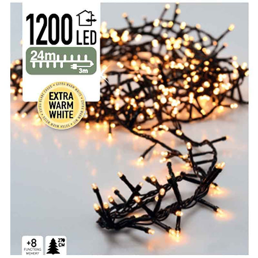 Micro Cluster 1200 Led's - 24 Meter - Extra Warm Wit - 8 Functies + Geheugen